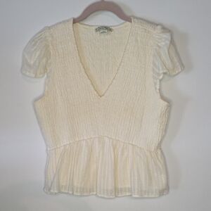 American Eagle Outfitters Cream Textured Blouse